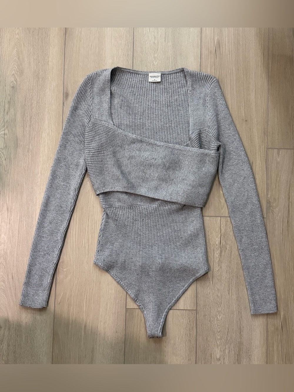 Abercrombie & Fitch Soft A&F Gray Ribbed Wrap Cutout Bodysuit
